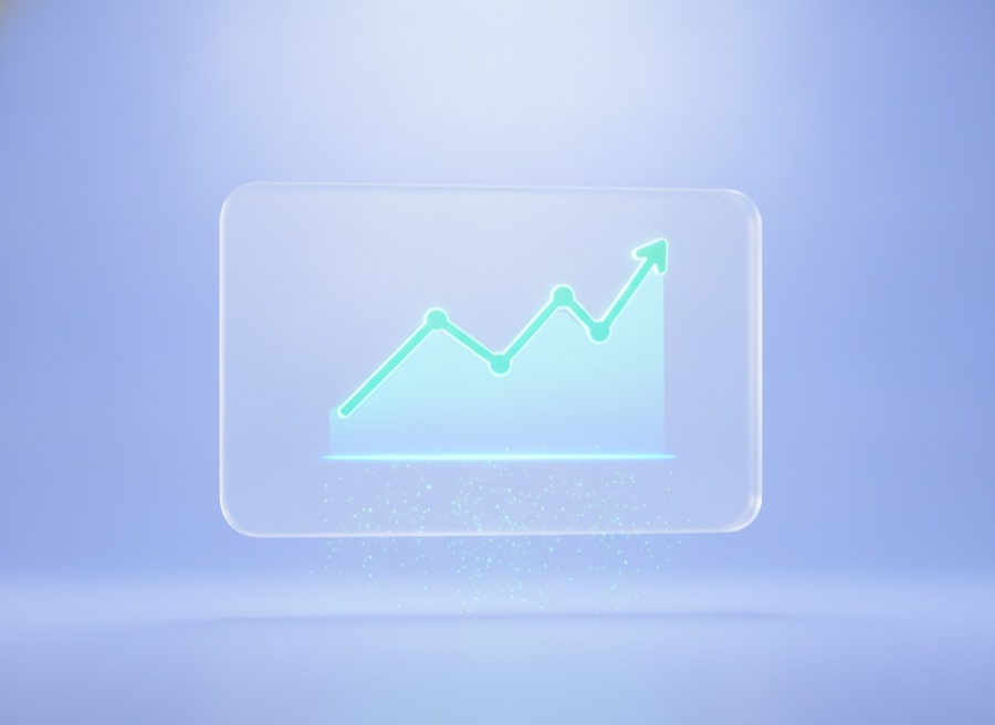 Glass card with a glowing upward trend line