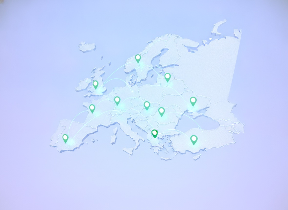 Glass map of Europe with glowing dots marking member states with designated flaggers